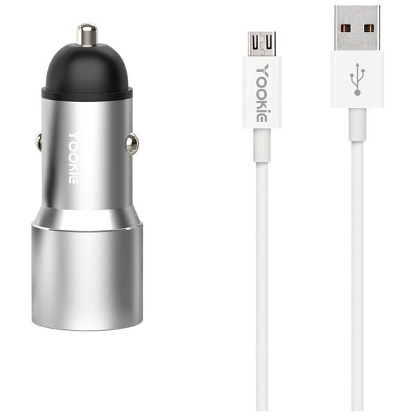 Φορτιστή αυτοκινήτου Yookie PC4, Quick Charge 3.0, 2xUSB, με καλώδιο Micro USB, Διαφορετικα χρωματα - 40143