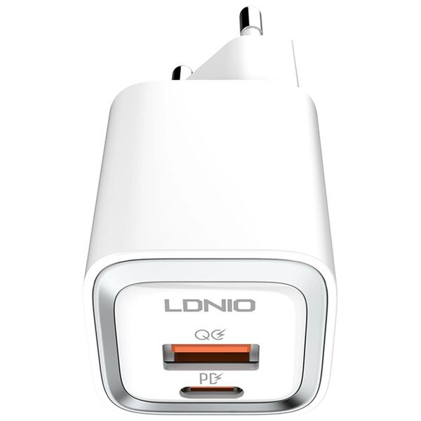 Φορτιστής δικτύου LDNIO A2318C, 20W, 1 x Type-C F, 1 x USB F, PD, QC, Καλώδιο Lightning, λευκό - 40290