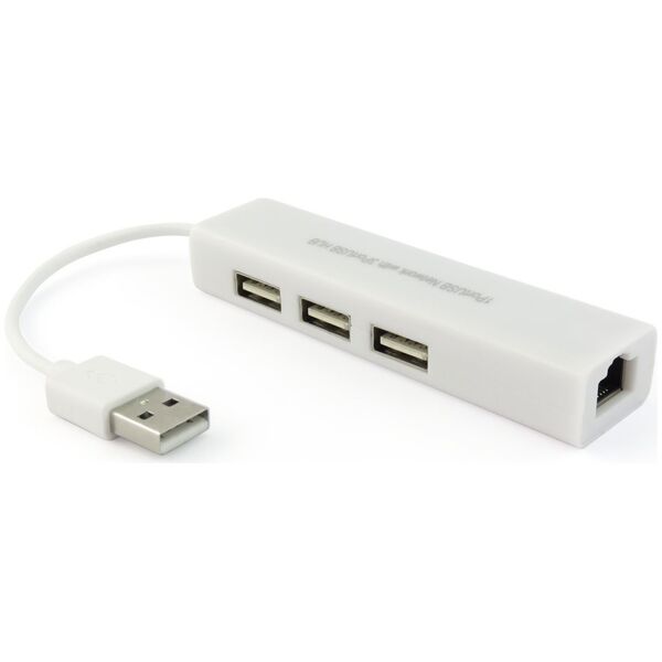 USB Hub No brand, USB 2.0 + Network adapter, 3 Ports, Λευκό - 12052