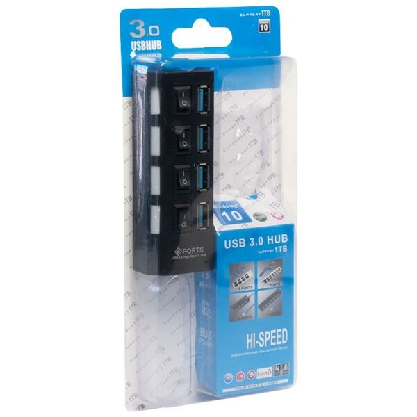 USB hub No Brand, USB 3.0, 4 θύρες, Μαύρο - 12062