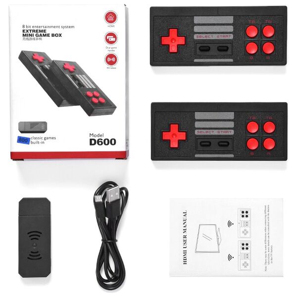 Κονσόλα παιχνιδιών No brand D600, 800 Ενσωματωμένα παιχνίδια, HDMI, Μαυρο - 13032