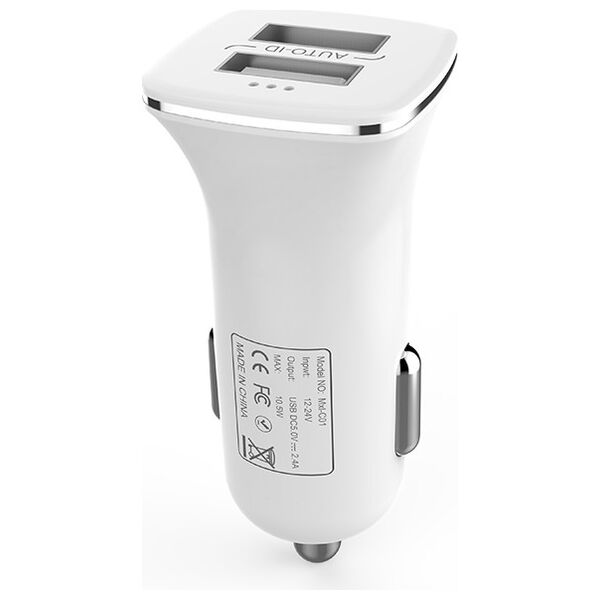 Φορτιστής αυτοκινήτου DeTech, DE-C01, 5V/2.4A, 12/24V, 2 x USB, Λευκο - 14122