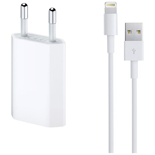 Φορτιστής δικτύου, χωρίς μάρκα, 5V / 1A 220V, + Καλώδιο για iPhone 5/6/7, 1.0m, λευκό - 14853