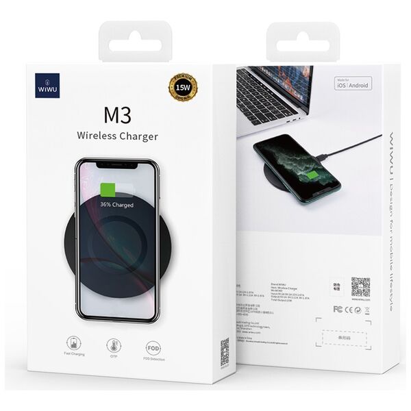 Ασύρματο φορτιστή WiWu M3, Qi, 15W, Μαυρο - 17734