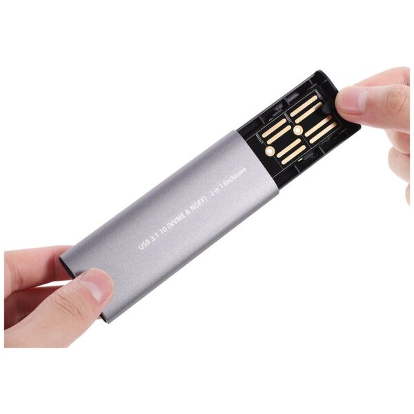 SSD Enclosure No brand SHL-R320, USB 3.1 - M.2 SATA+NVME, Gray - 17756
