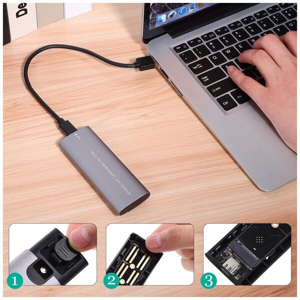 SSD Enclosure No brand SHL-R320, USB 3.1 - M.2 SATA+NVME, Gray - 17756