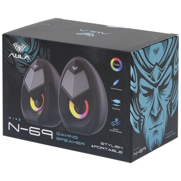 Ηχεία Aula N-69, 2x3W, USB, RGB, Μαυρο - 22183
