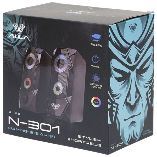 Ηχεία Aula N-301, 2x3W, USB, RGB, Μαυρο - 22185