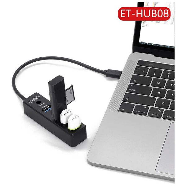 USB hub Earldom HUB08, Type-C, 4 θύρες, Μαυρο - 40171