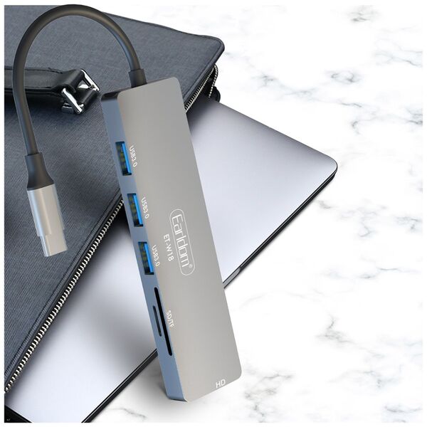 Docking station Earldom ET-W18, Type-C to 3xUSB 3.0, SD, MicroSD, HDMI, Gray - 40232
