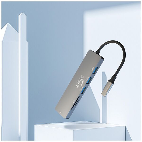 Docking station Earldom ET-W18, Type-C to 3xUSB 3.0, SD, MicroSD, HDMI, Gray - 40232