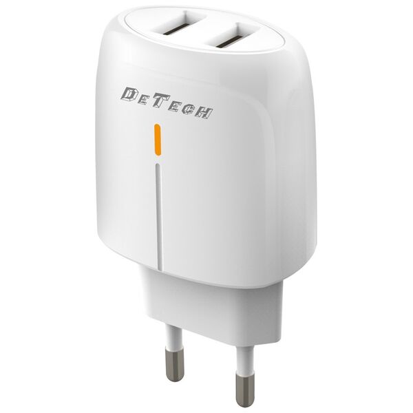 Φορτιστής δικτύου DeTech DE-32, 18W, 2 x USB F, QC, λευκό - 40324