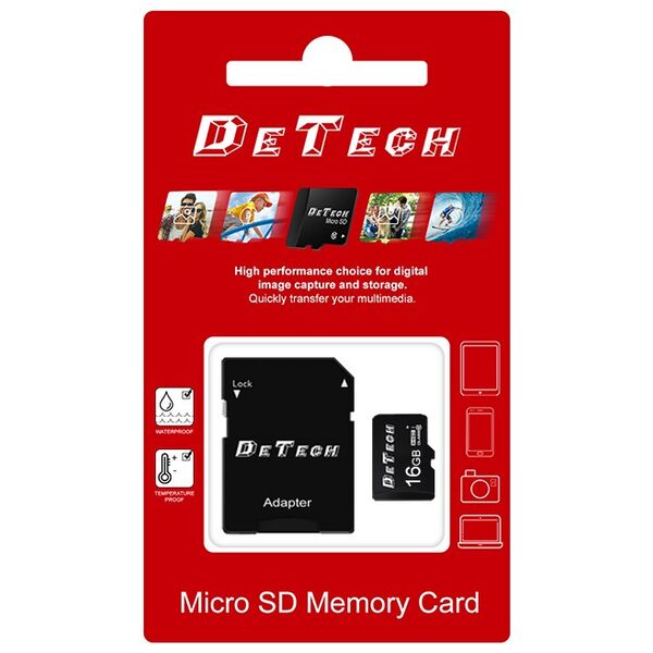 Memory card DeTech Micro SDHC-I, 8GB, Class 10 + Adapter - 62042