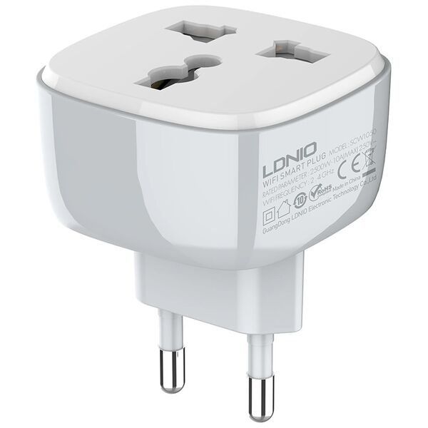 Smart socket LDNIO SCW1050, 220V, 10A, Wi-Fi, Tuya Smart, White - 40297