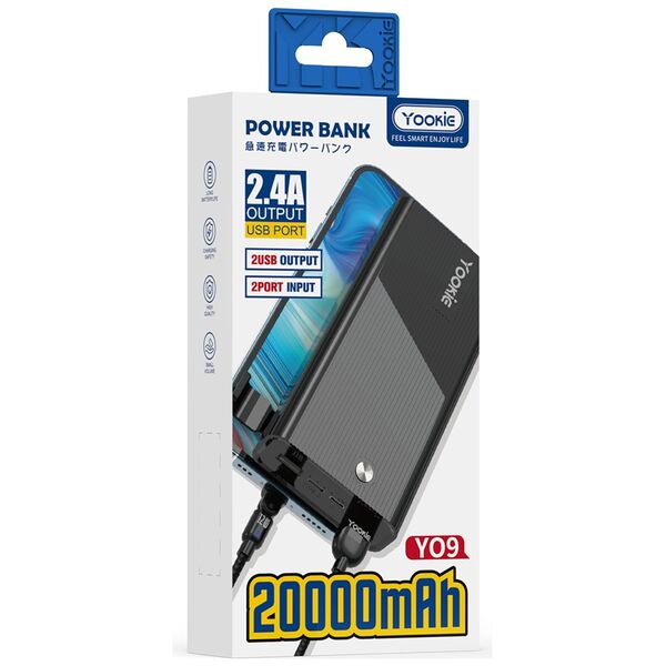 Φορητός Φορτιστής Yookie YO9, 20000mAh, Διαφορετικα χρωματα - 87064
