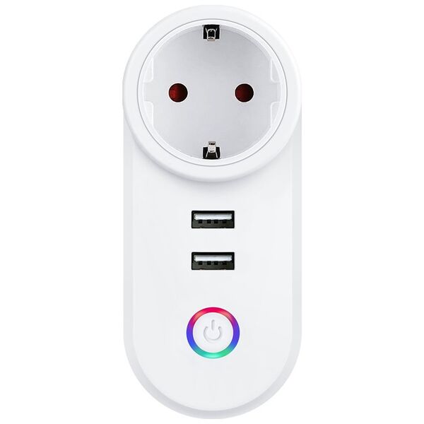 Smart socket No brand PST-LSPA2, 2xUSB F, 220V, 10A, Wi-Fi, Tuya Smart, White - 91018