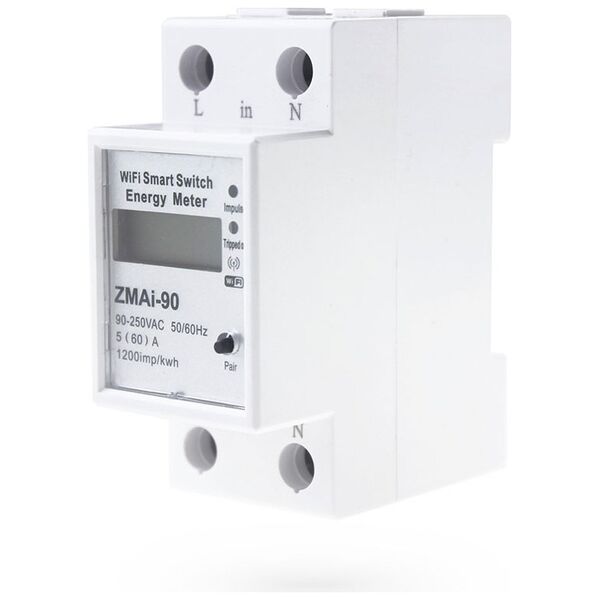 Smart energy meter No brand PST-ZMAi-90, For 35mm DIN, 220V, 60A, Wi-Fi, Tuya Smart, White - 91023