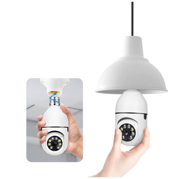 Smart security camera No brand PST-F1-3MP, 3.0Mp, PTZ, For socket E27, Wi-Fi, Tuya Smart, White - 91029
