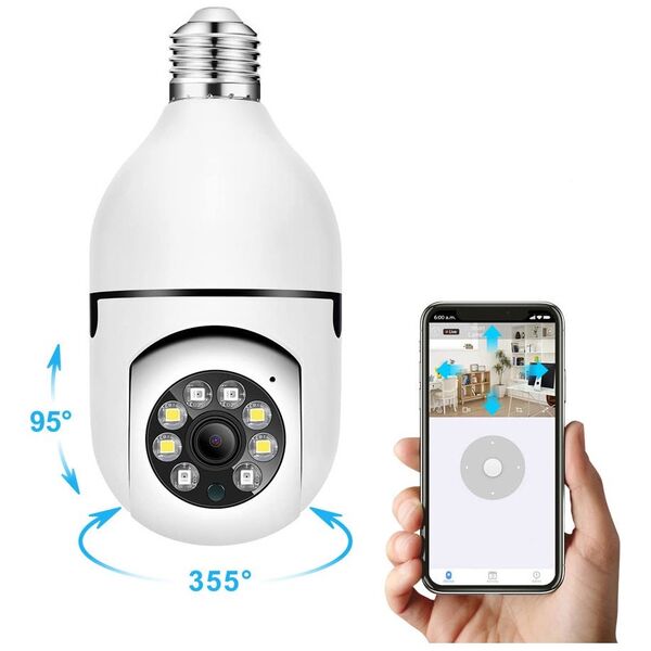 Smart security camera No brand PST-F1-3MP, 3.0Mp, PTZ, For socket E27, Wi-Fi, Tuya Smart, White - 91029