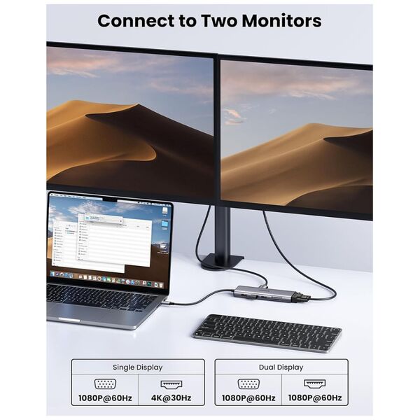Ugreen Hub USB-C la Type-C, 3x USB, HDMI, RJ45, Jack 3.5mm, VGA, TF, SD Card - Ugreen (15601) - Gray 6941876216017 έως 12 άτοκες Δόσεις