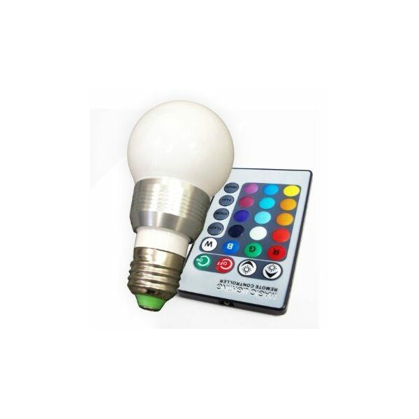 RGB Led Λάμπα E27 3Watt με Τηλεχειριστήριο Dimmer και Εναλλαγή Χρωμάτων