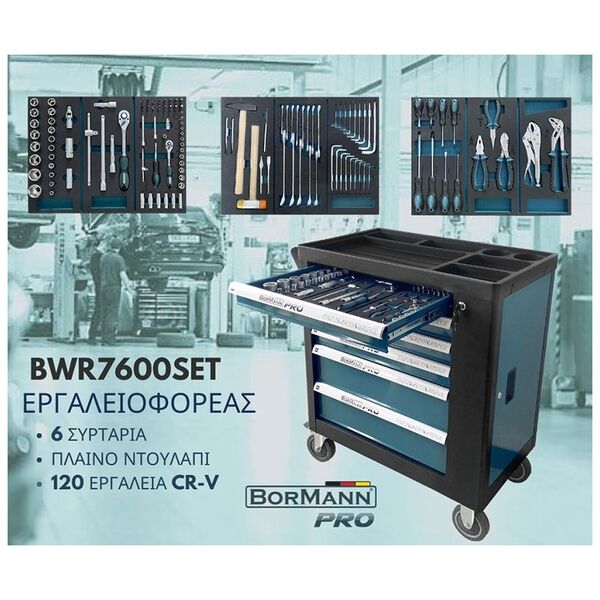 Bormann pro Bwr7600set Εργαλειοφορεας 6 Συρταρια Πλαινο Ντουλαπι και 120 Εργαλεια cr-v 035794 έως 12 Άτοκες Δόσεις