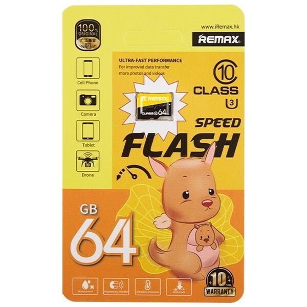 Memory card Remax Speed Flash, Micro SD, 64GB, Class 10, UHS-3, Yellow - 62059 έως 12 άτοκες Δόσεις