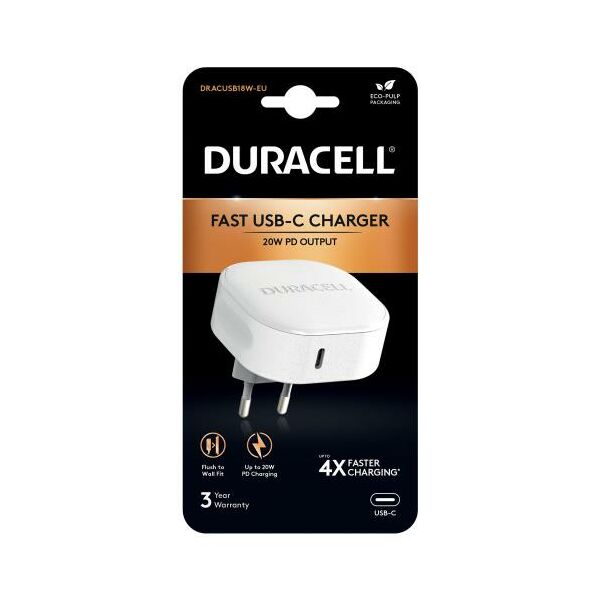 Φορτιστής Ταξιδίου Duracell PD 20W με Έξοδο USB C Λευκό 5056304310968 5056304310968 έως και 12 άτοκες δόσεις