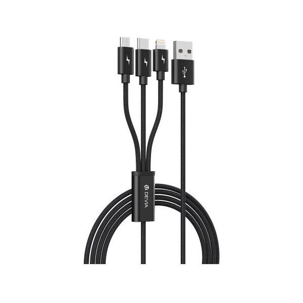 Καλώδιο Σύνδεσης USB 2.0 Devia EC048 Braided 3in1 USB A σε micro USB & USB C & Lightning 1m Gracious Μαύρο 6938595337086 6938595337086 έως και 12 άτοκες δόσεις