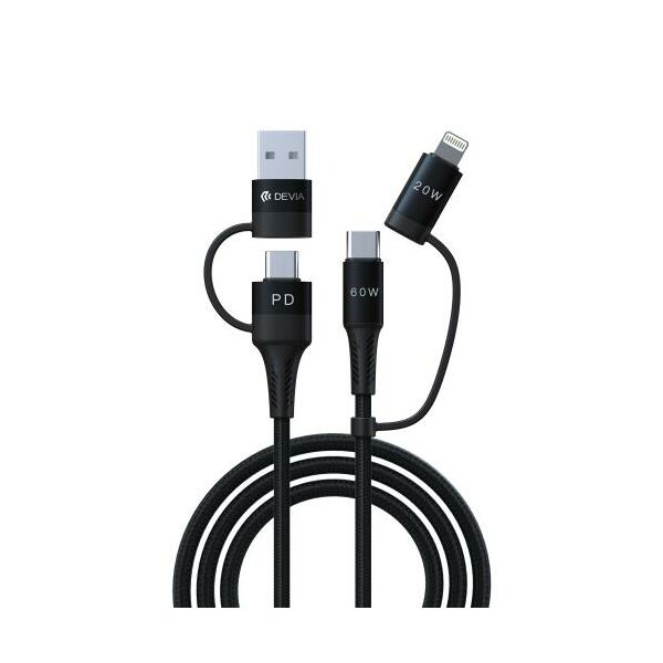 Καλώδιο Σύνδεσης USB 2.0 4in1 Braided Devia EC504 USB C σε USB A & USB C & Lightning PD 60W 1.5m Extreme Μαύρο 6938595351167 6938595351167 έως και 12 άτοκες δόσεις