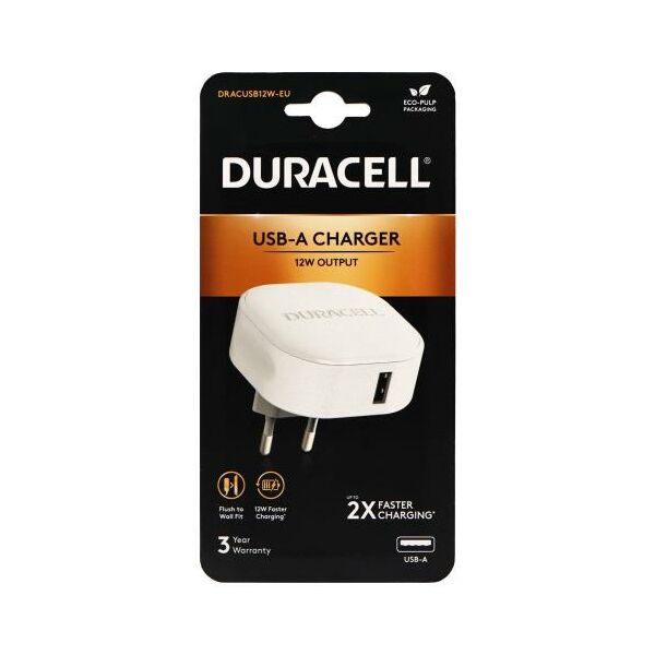 Φορτιστής Ταξιδίου Duracell 12W με Έξοδο USB 2.4A Λευκό 5056304311422 5056304311422 έως και 12 άτοκες δόσεις