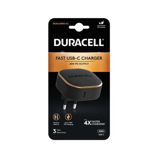 Φορτιστής Ταξιδίου Duracell PD 20W με Έξοδο USB C Μαύρο 5056304310210 5056304310210 έως και 12 άτοκες δόσεις