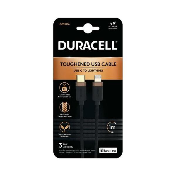 Καλώδιο Σύνδεσης USB 2.0 Duracell Braided Kevlar USB C σε MFI Lightning 1m Μαύρο 5056304399963 5056304399963 έως και 12 άτοκες δόσεις