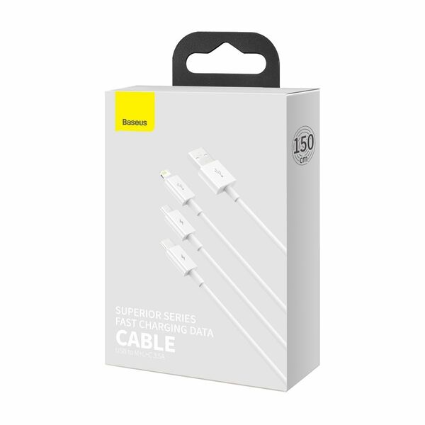 Baseus USB cable 3in1 Baseus Superior Series, USB to micro USB / USB-C / Lightning, 3.5A, 1.2m (white) 026226 6953156205536 CAMLTYS-02 έως και 12 άτοκες δόσεις