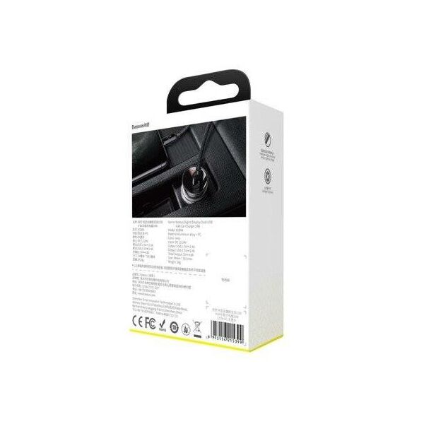 Baseus Baseus Digital Display Dual USB 4.8A Car Charger 24W Grey 021092  CCBX-0G έως και 12 άτοκες δόσεις 6953156215399