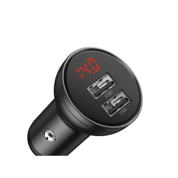 Baseus Baseus Digital Display Dual USB 4.8A Car Charger 24W with Three Primary Colors 3-in-1 Cable USB 1.2M Black Suit Grey 021273  TZCCBX-0G έως και 12 άτοκες δόσεις 6953156215405