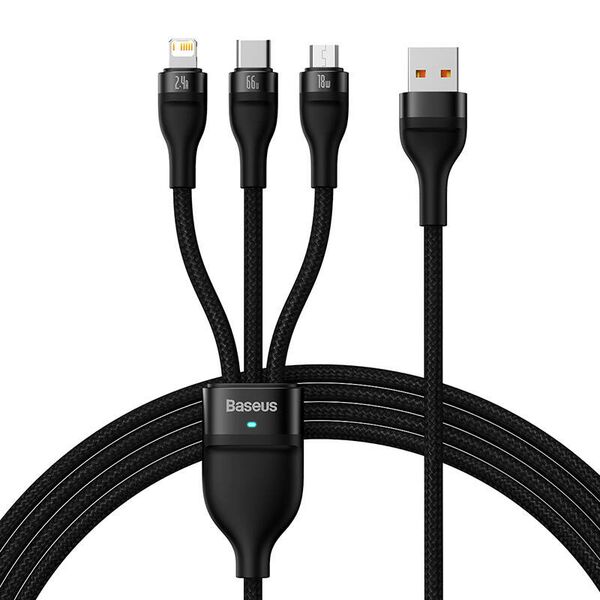 Baseus 3in1 USB cable Baseus Flash II Series, USB-C + micro USB + Lightning, 66W, 1.2m (Black) 037282  CASS040001 έως και 12 άτοκες δόσεις 6932172618100