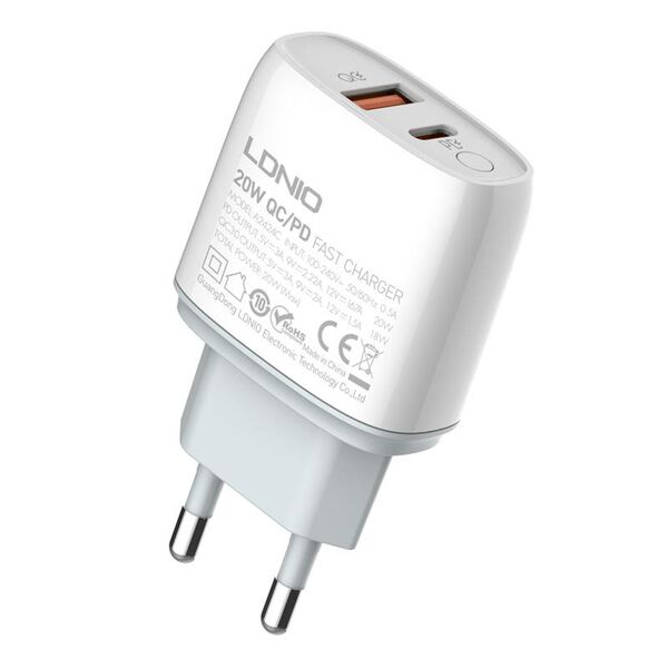 LDNIO Wall charger LDNIO A2424C USB, USB-C 20W + USB-C - Lightning Cable 042466  A2424C Type C to lig έως και 12 άτοκες δόσεις 5905316144460