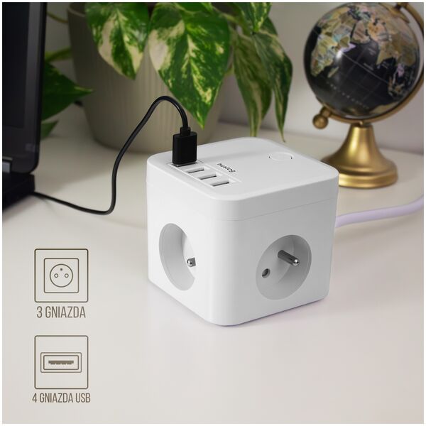 Huslog extension cord with 3 sockets white EMX-190224