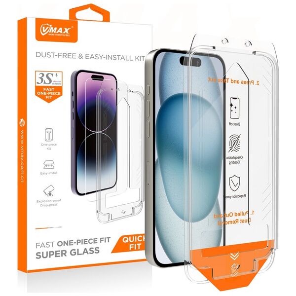 Vmax tempered glass easy install 2,5D Normal Glass for iPhone 15 Pro 6,1&quot;