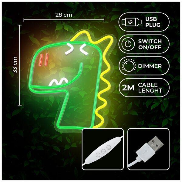 Neon PLEXI LED JURASSIC DINO green FLNJ02 Forever Light