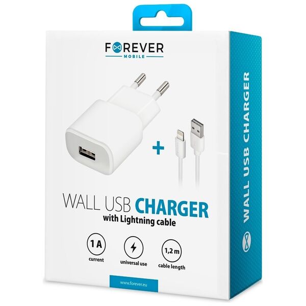 Forever TC-01 charger 1x USB 1A white + Lightning cable