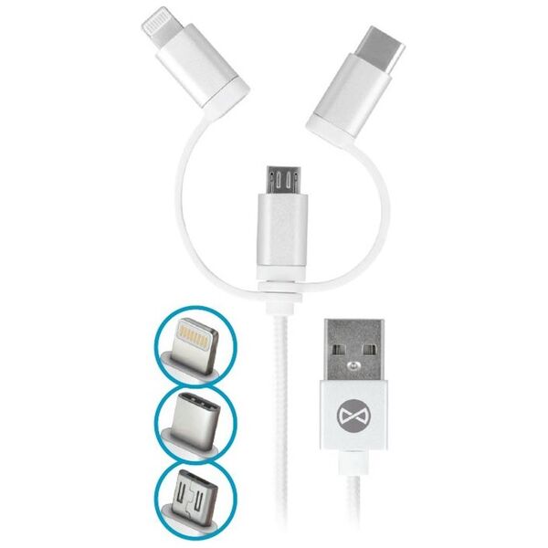 Forever 3in1 cable USB - Lightning + USB-C + microUSB 1,0 m 1,5A white