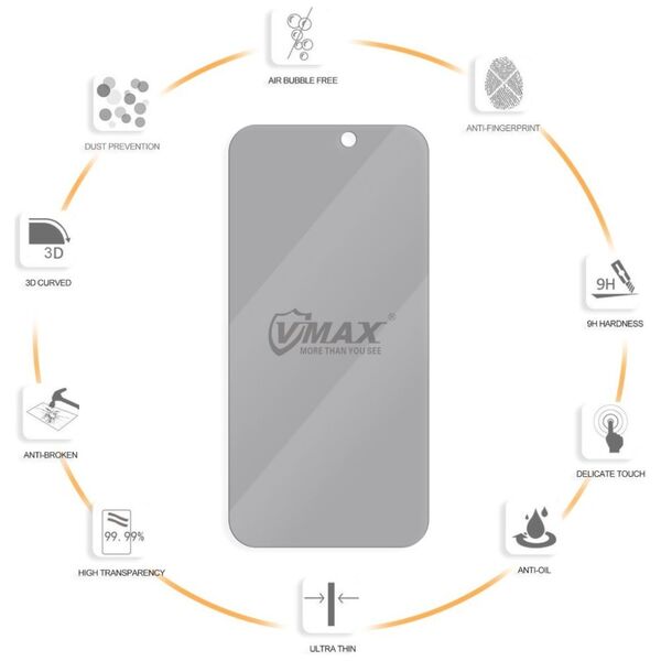 Vmax tempered glass 0.33mm 2,5D high clear privacy glass for iPhone 12 Pro Max 6,7&quot;