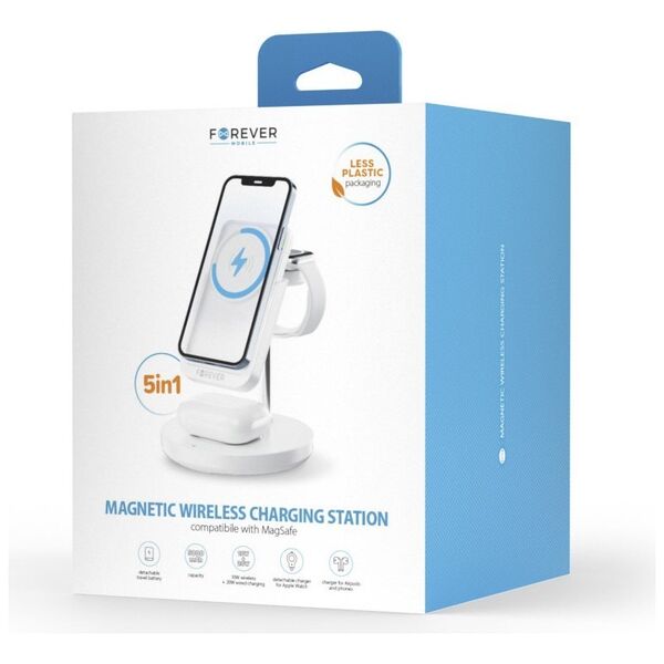 Forever MACS-100 magnetic wireless charging station with power bank white 5in1