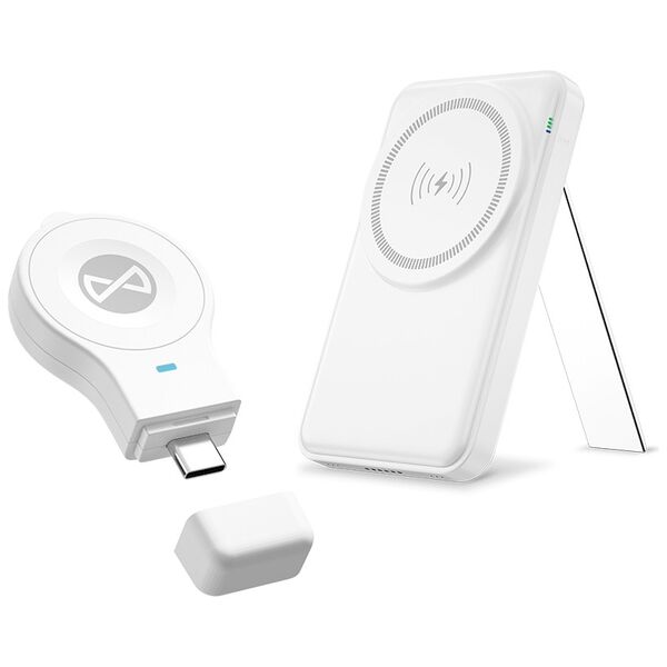 Forever MACS-100 magnetic wireless charging station with power bank white 5in1