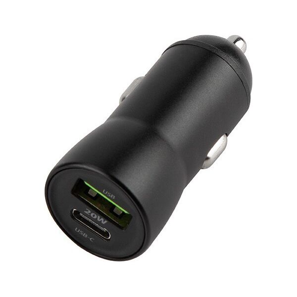 Maxlife MXCC-04 PD QC car charger 1x USB-C 1x USB 20W black + USB-C - Lightning cable 27W