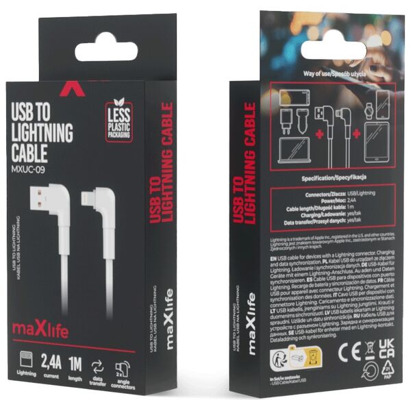 Maxlife MXUC-09 angle cable USB - Lightning 1,0 m 2,4A white