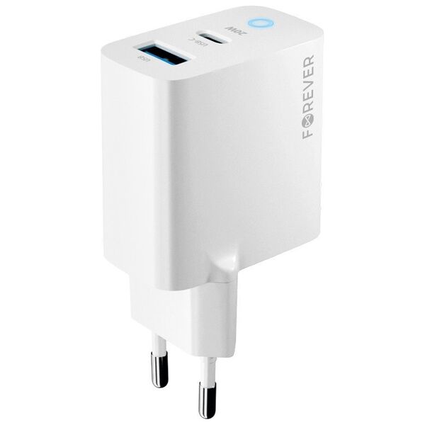 Forever TC-06-20AC PD QC charger 1x USB-C 1x USB 20W white
