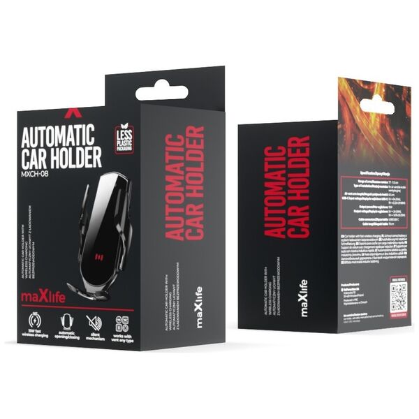 Maxlife car holder for air vent MXCH-08 automatic with wireless charging black 15W